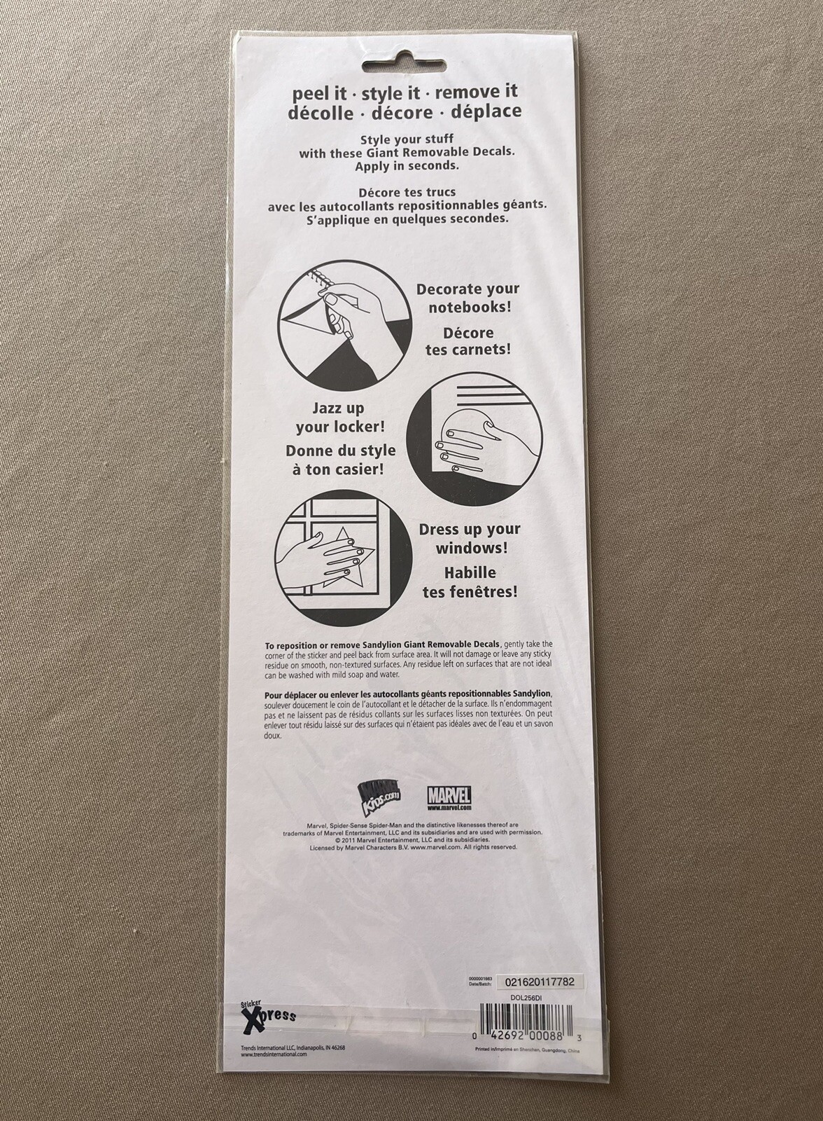 One Spider-Man Sheet Of Giant Removable Decals~12 Decals & Sheet Is 5” X 13”~New