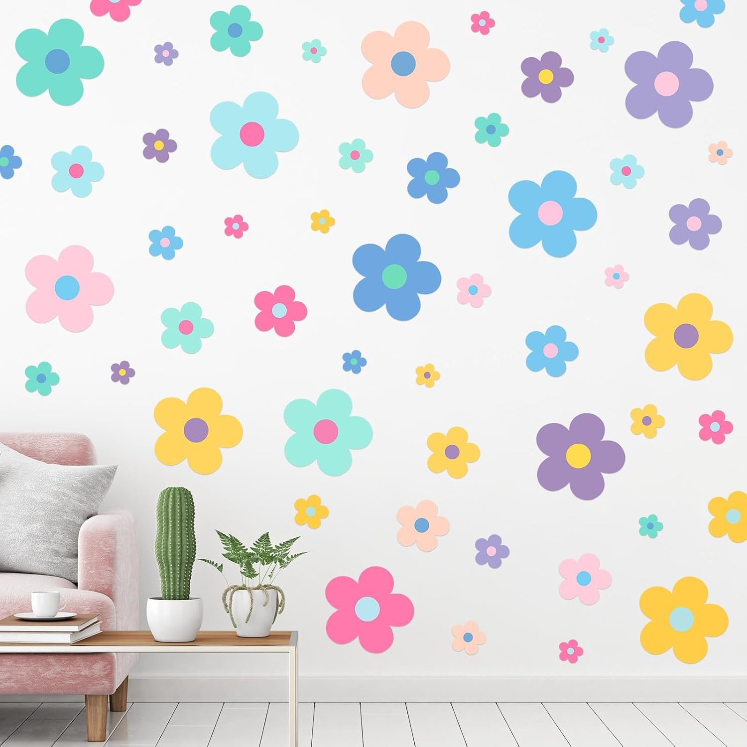 288 Pcs Colorful Floral Wall Stickers for Nursery Bedroom (9.1 X 11.4 Inch)