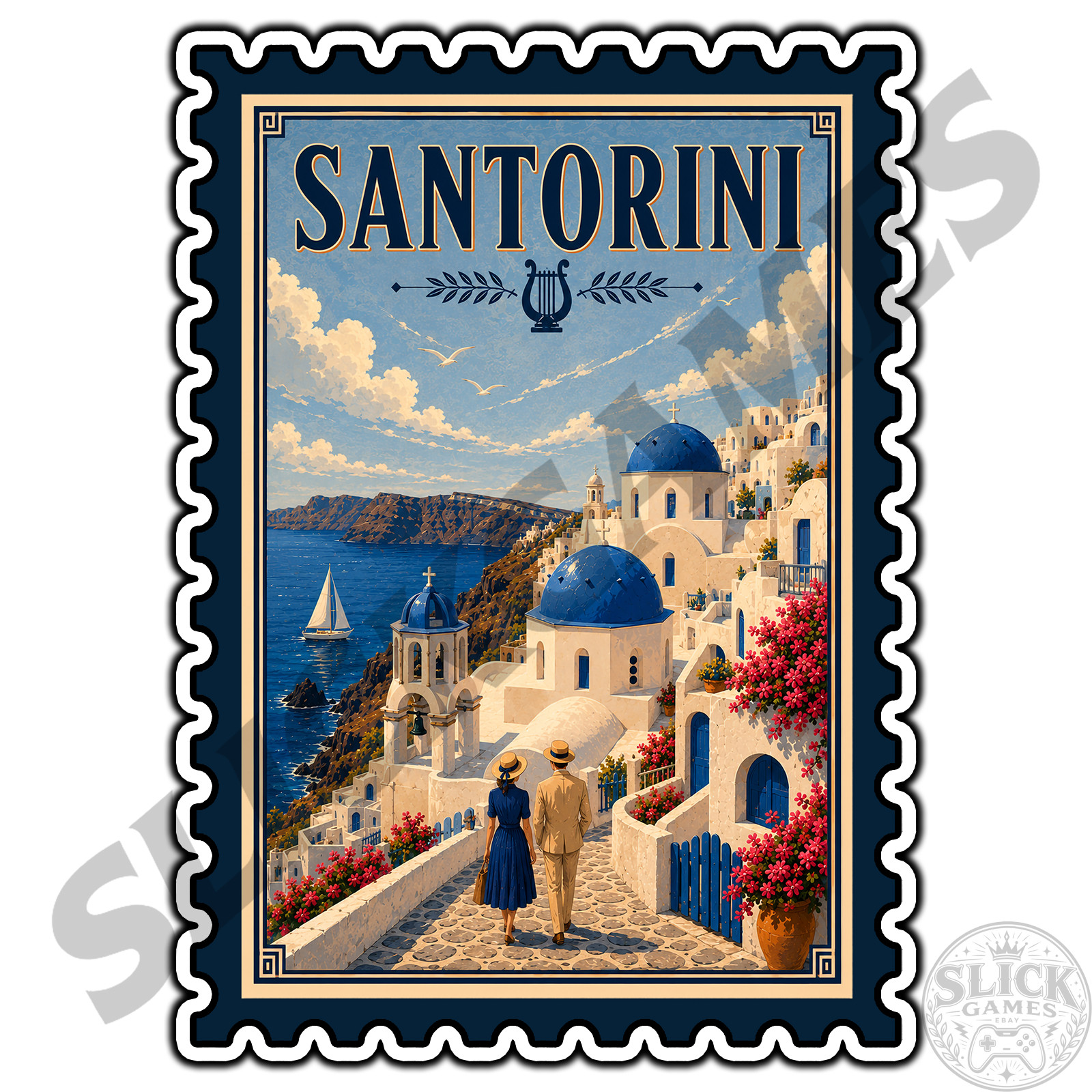 Santorini Greece Travel Postage Stamp Sticker #1 Waterproof Vinyl Decal Die-Cut