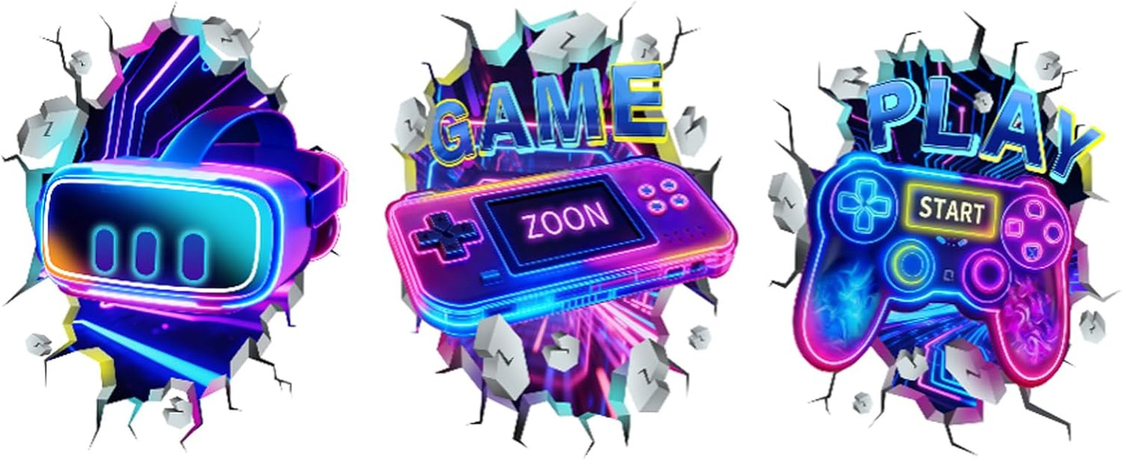 3D Game Room Decor Gaming Room Wall Decals Colorful Gamer Controller Video Gamin