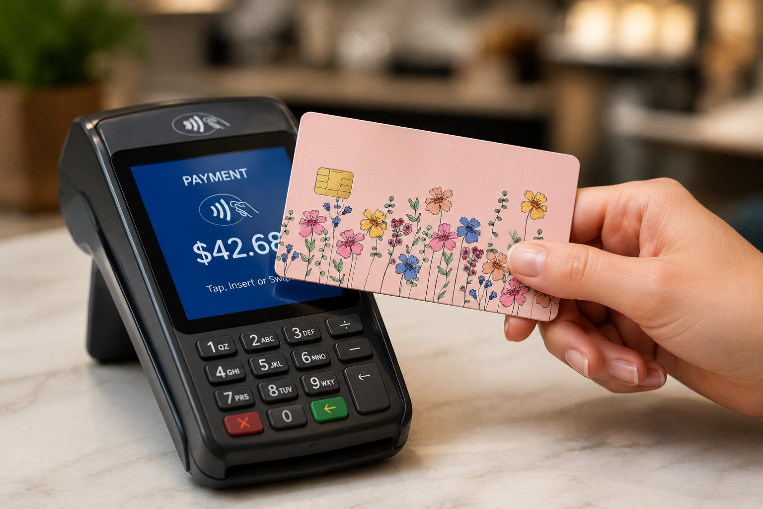 Pink Blue Floral Credit Card Skin Cottagecore Vinyl Card Wrap
