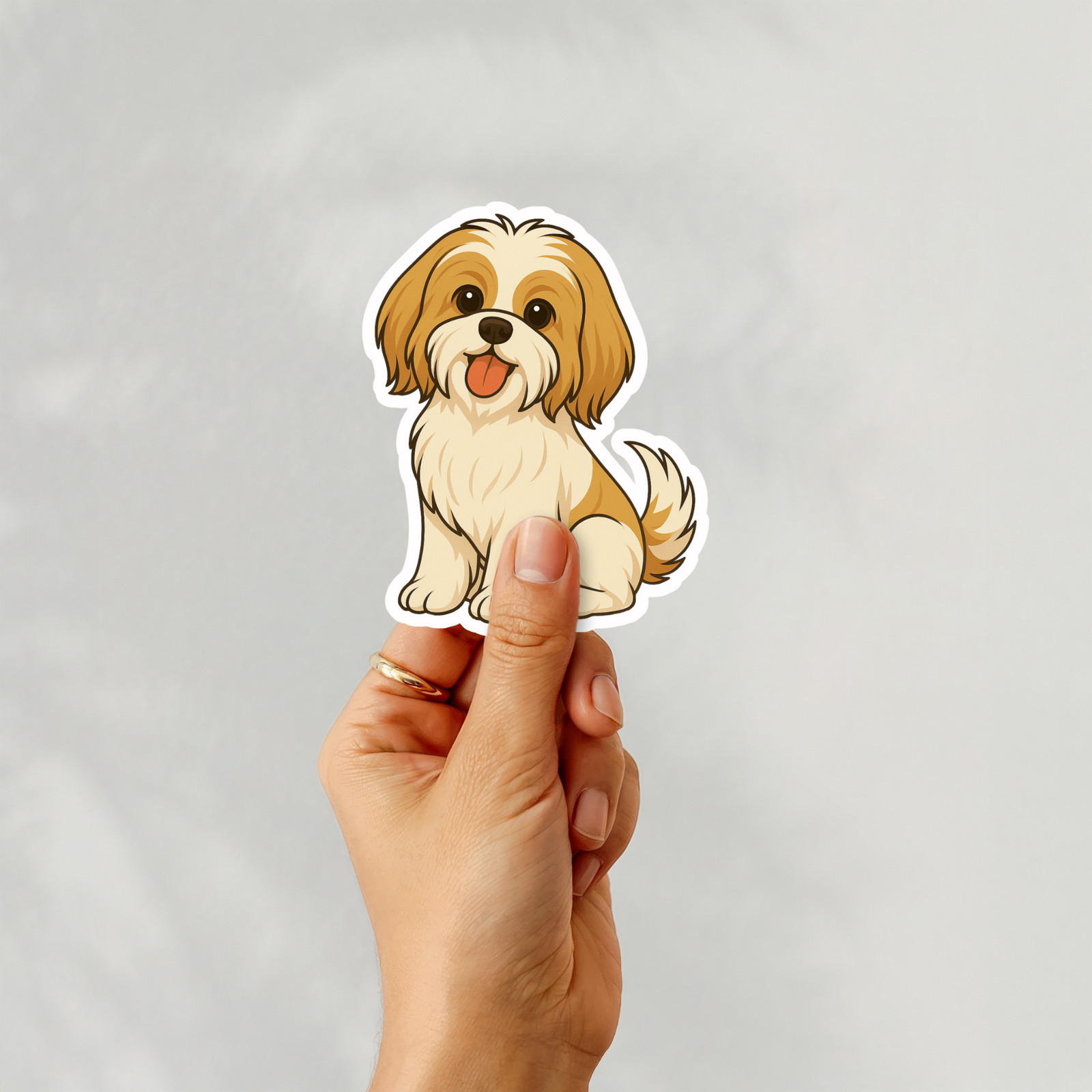 Personalized Shih Tzu Dog Sticker Magnet Bookmark – Gold and White