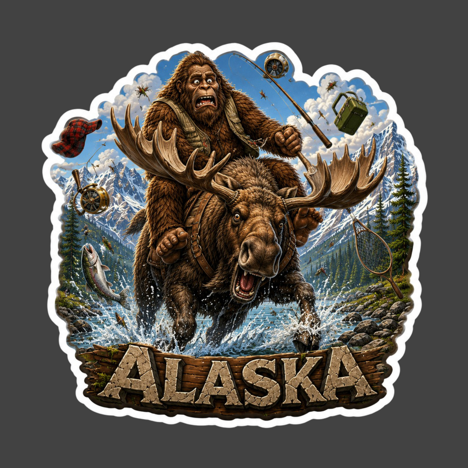Alaska Bigfoot Sticker Vinyl Decal Moose Ride Funny Fishing Adventure