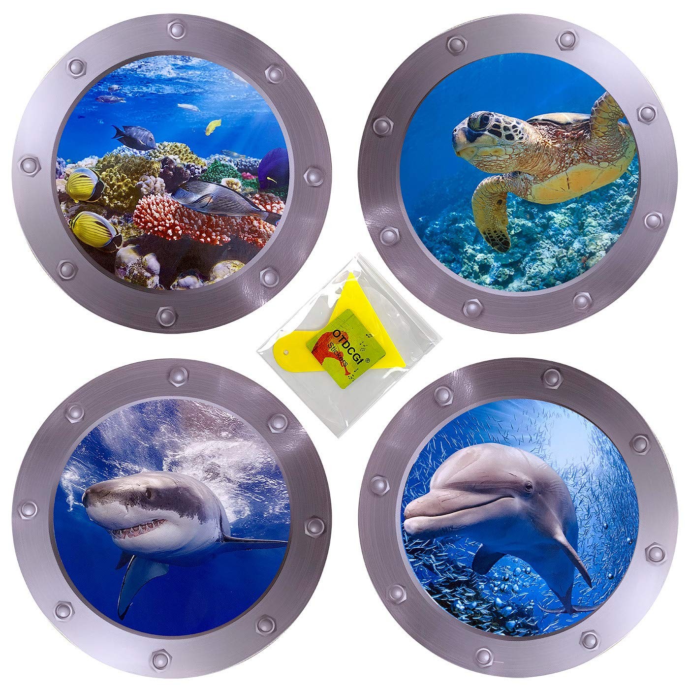OTDCGI 11 Inch Round 3D Porthole Window Adhesive Stickers – 11 Inches, Blue