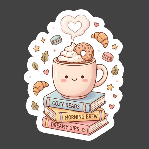 Coffee Sticker Vinyl Decal Cozy Reads Morning Brew Cute Book Lover Gift