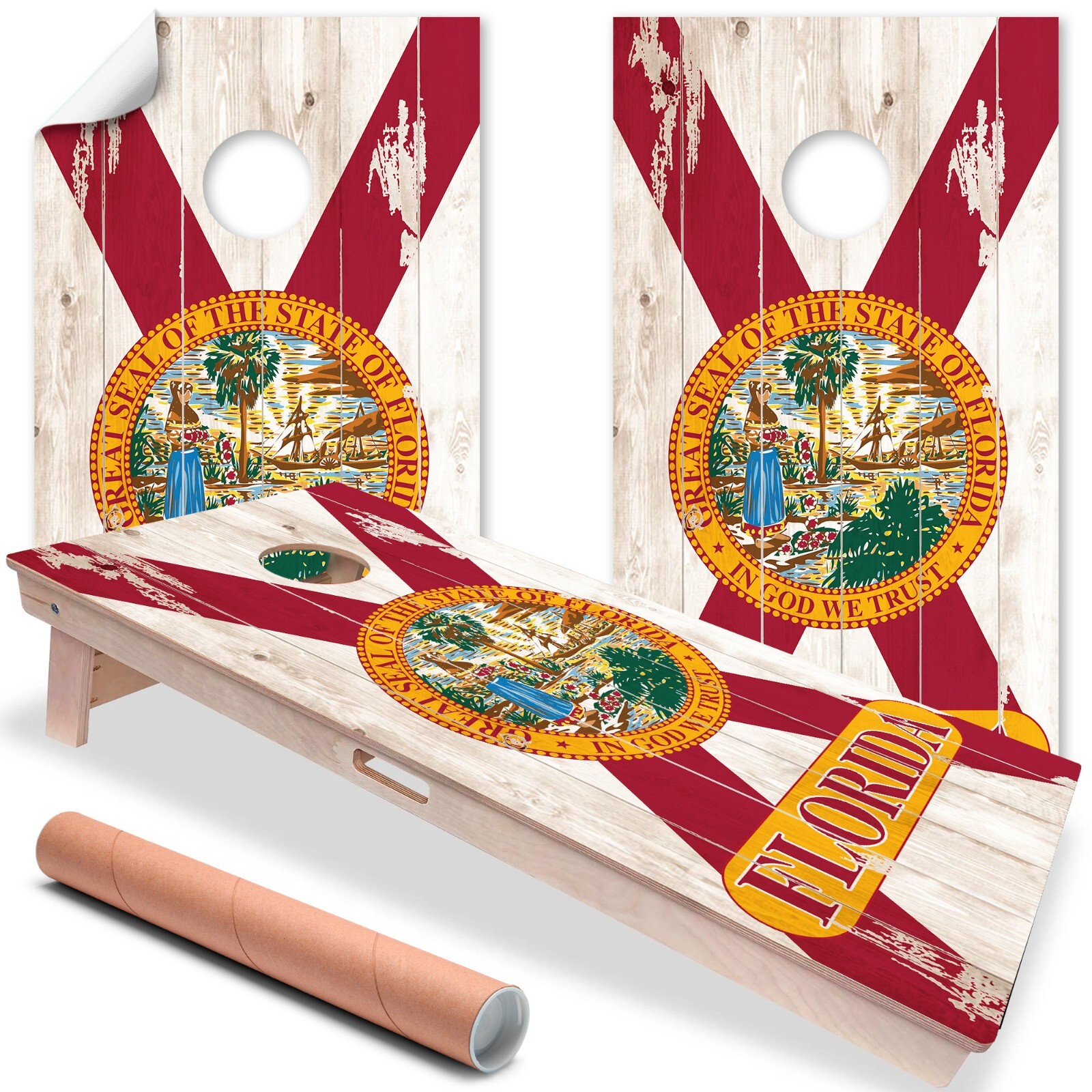 Florida Flag US American Flag Cornhole Board Wraps and Decals Vinyl Sticker
