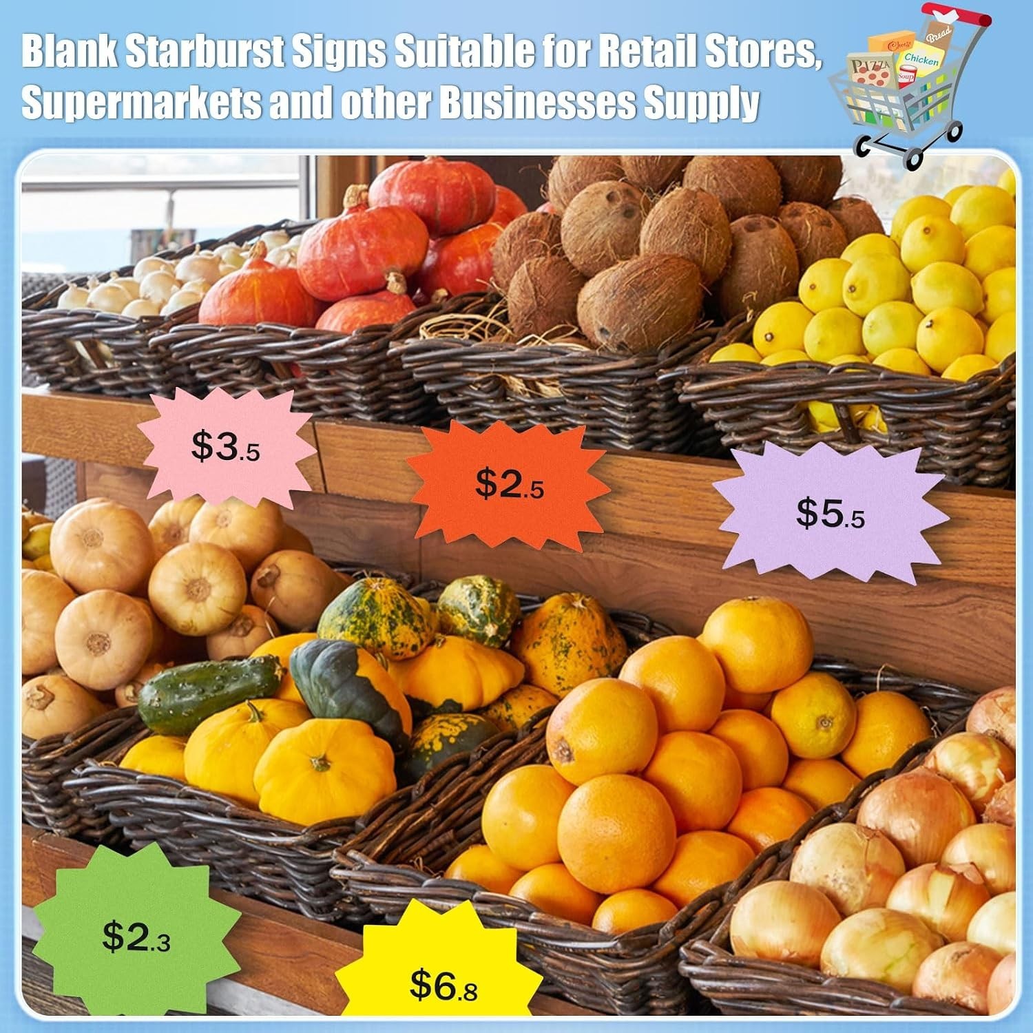 360 Pcs Multicolor Starburst Signs Cutouts in 2 Styles, Blank Round Rectangle…