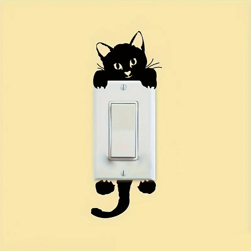 CAT LIGHT SWITCH STICKER Black Kitty Kitten graphic art wall outlet cover decal