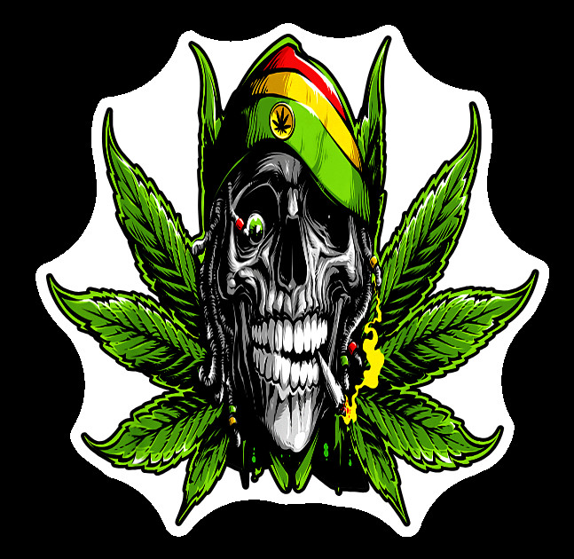 Rasta Skull Weed 420 Vinyl Sticker Weatherproof Marijuana Laptop Water Bottle