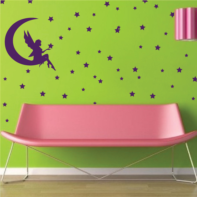 Fairy Wall Decal Girl's Bedroom Wallpaper Moon And Stars Removable Vinyl, b19