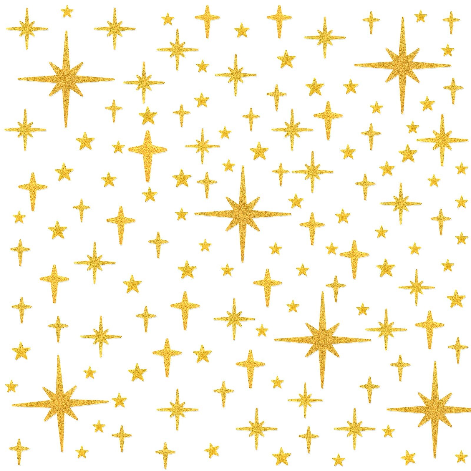 AOWDIAO Glitter Gold Star Peel and Stick Wall Decals – 120 Pcs, Assorted Shap…