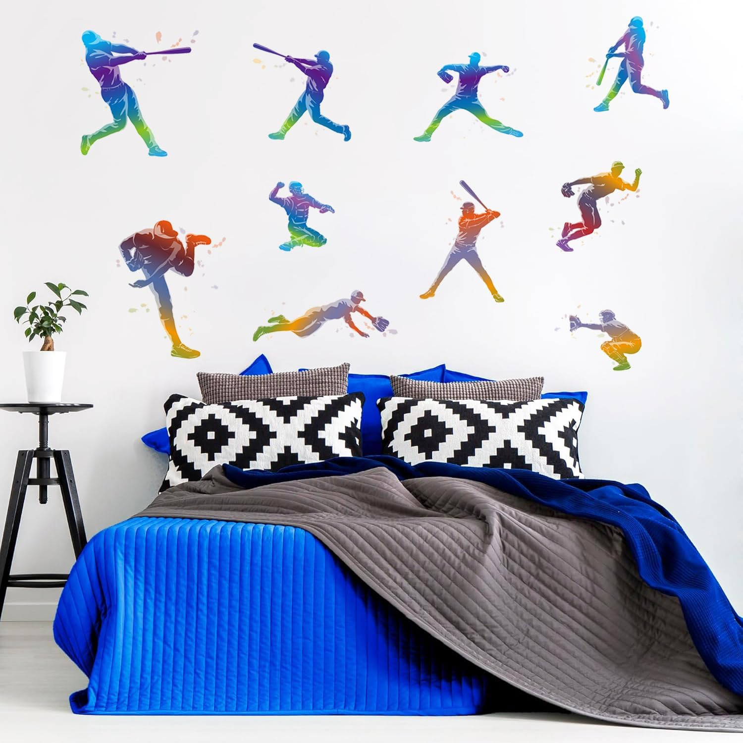 Watercolor Baseball Wall Stickers Removable Sports Player Silhouette Wall Decals