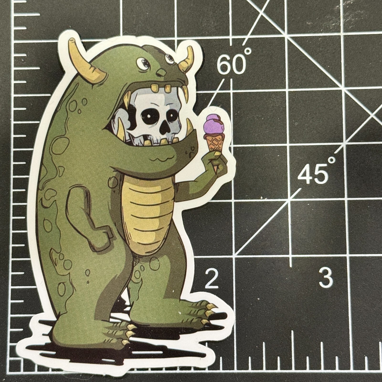 Skelton in Monster Costume Eating Ice Cream EMO Dark Humor Vinyl Sticker Bomb