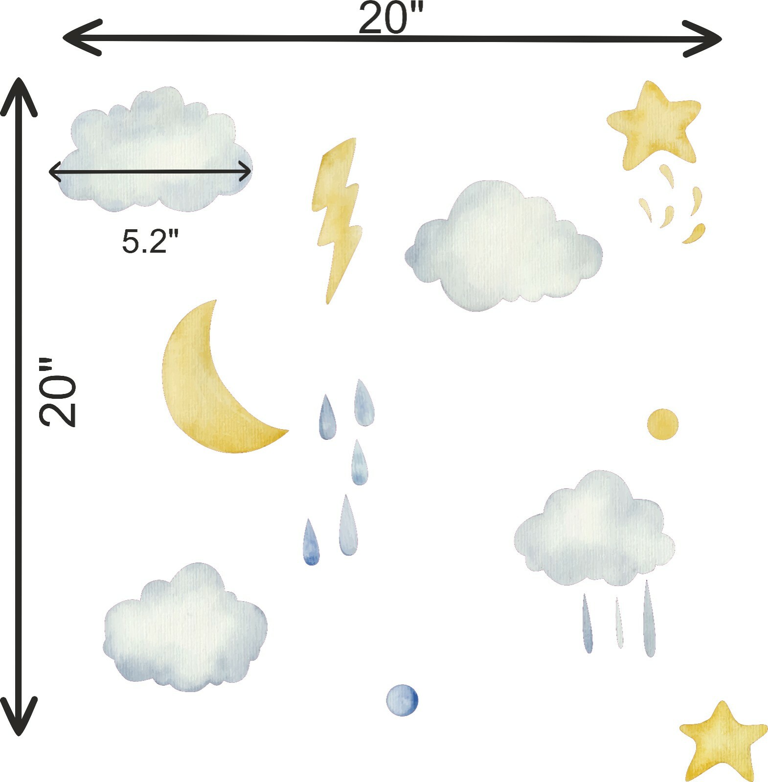 Vinyl Adhesive Kids Bedroom Rain Clouds Lightning Design Home Wall Decal Sheet