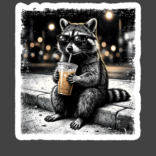 Raccoon Sticker Vinyl Decal Iced Coffee Night City Sunglasses Aesthetic