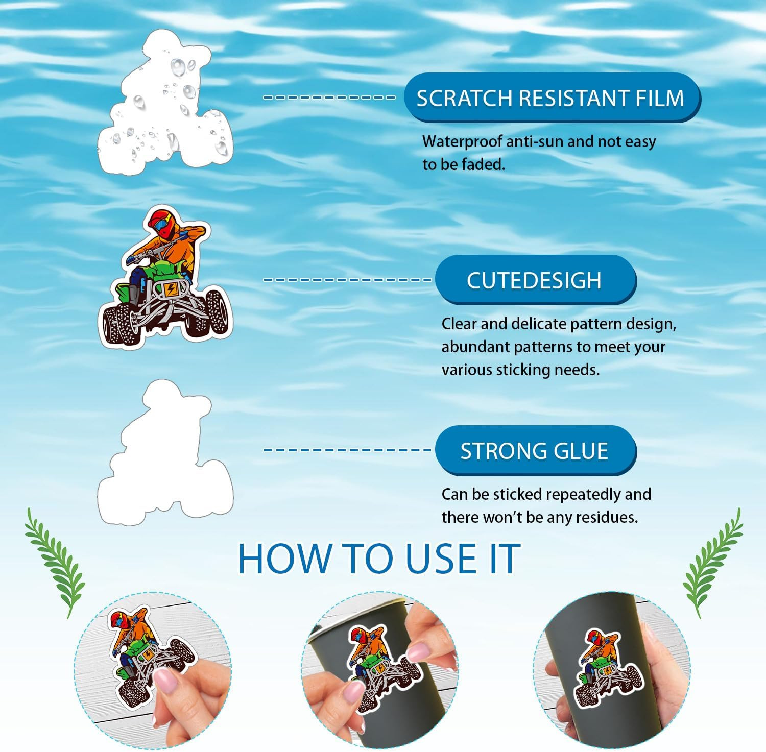50PCS Four Wheeler ATV Quad Bike Stickers Dirt Bike Decals Party Favors Birthday