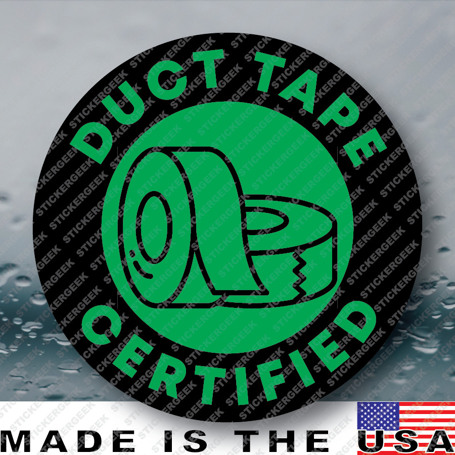 DUCT TAPE CERTIFIED Hard Hat Helmet Blue Collar Gag Prank Joke Sticker 2IN