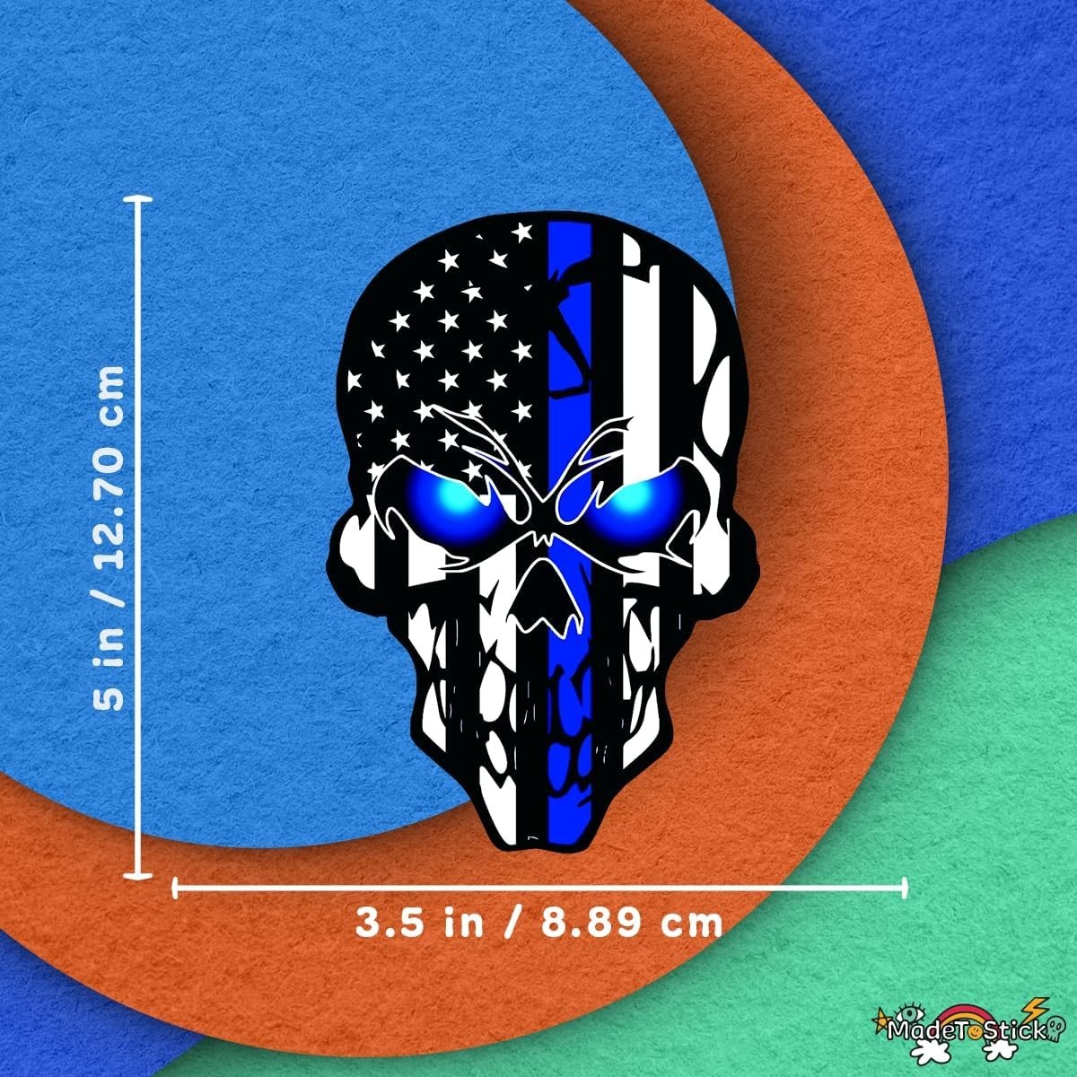 2-Pack Thin Blue Line Skull American Flag Patriotic Sticker Decal 5"x3.5"