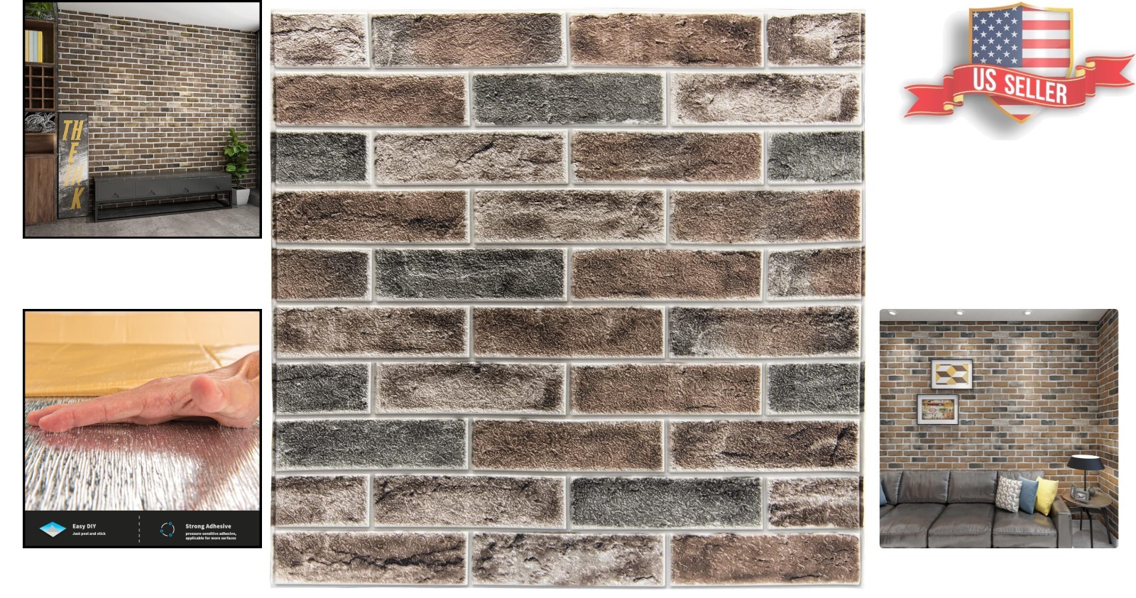 Self-Adhesive 3D Wall Panels – 20-Pack Gray Brown Faux Brick for Modern Decor