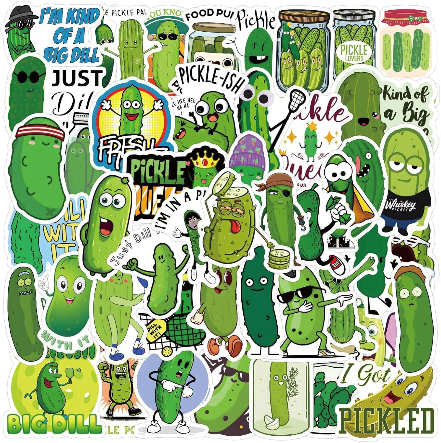 60Pcs Pickle Aesthetics Cartoon Stickers Pack Vinyl Waterproof Stickers for Wate