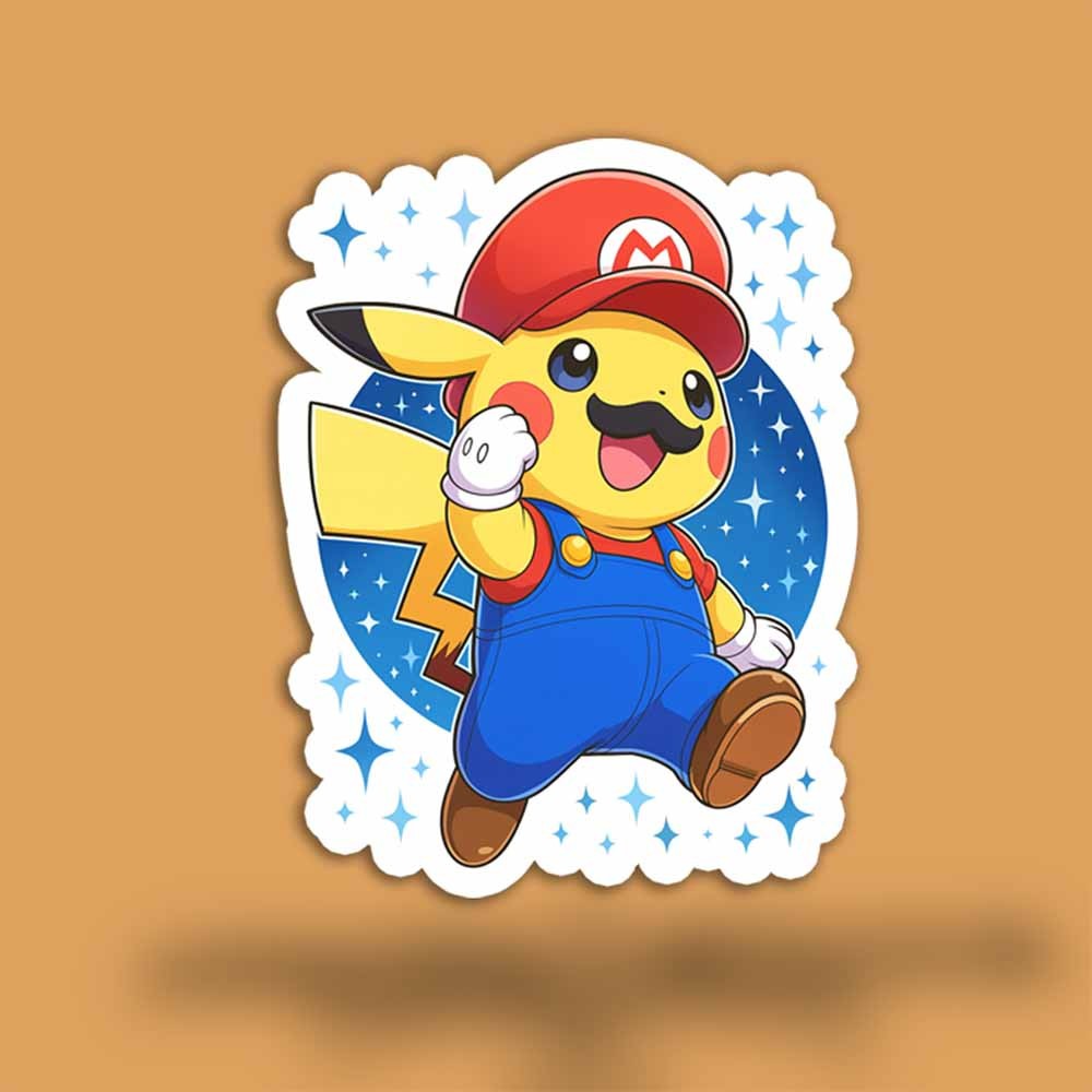 Pikachu Mario Costume Decal – Cute Pokémon x Mario Crossover Anime Car Sticker