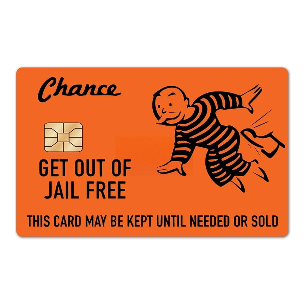 Get Out of Jail Free Card Sticker Skin – Debit Card Skin Sticker 4-Pack