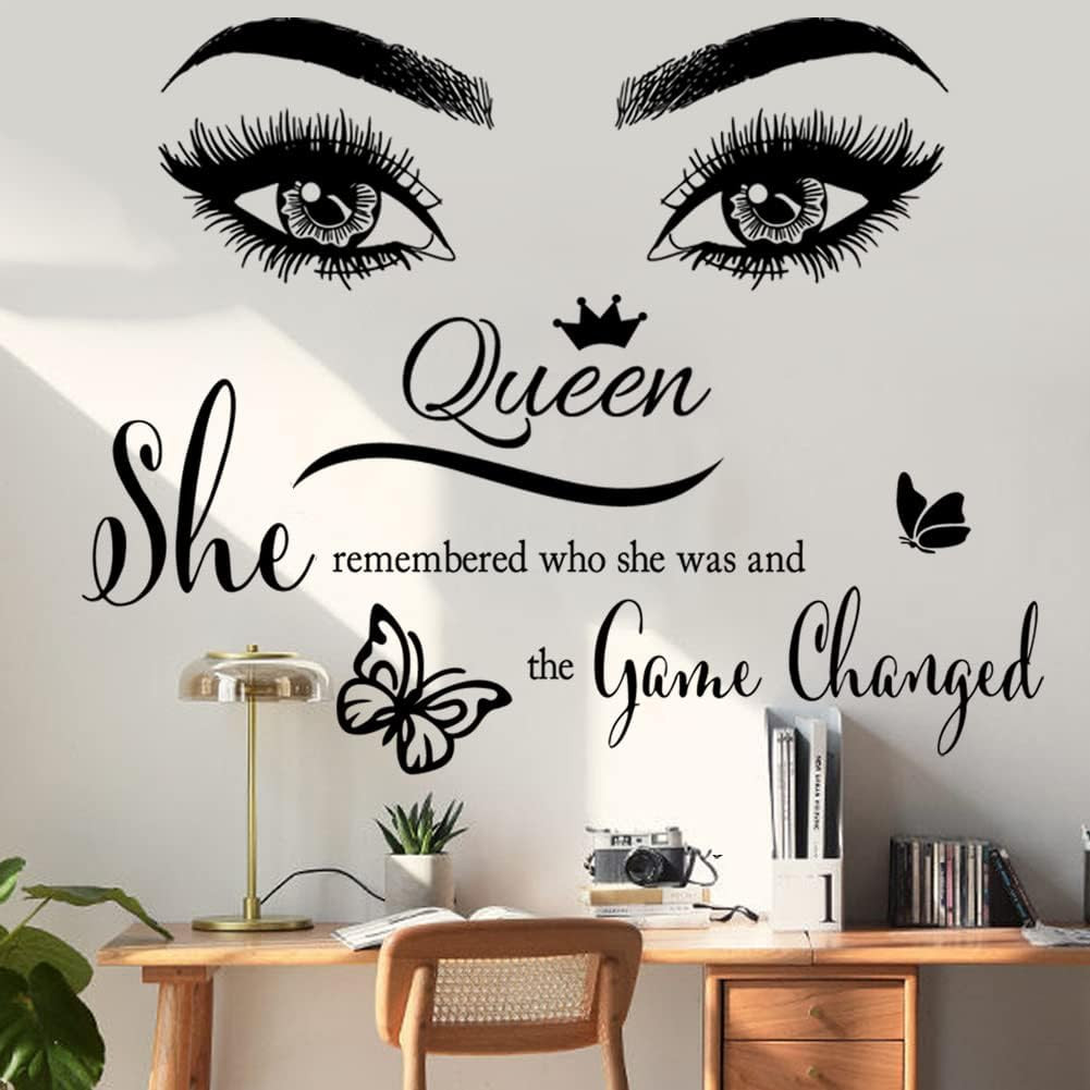 Inspirational Wall Sticker Pretty Eyelashes Eyes Wall Decals Motivational Word L