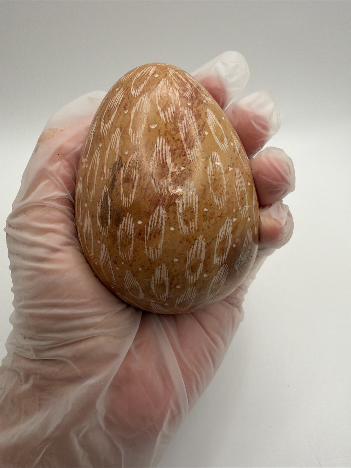 Vintage Hand Carved Natural egg Decorative Polished Marble /Aragonite Figurine 4