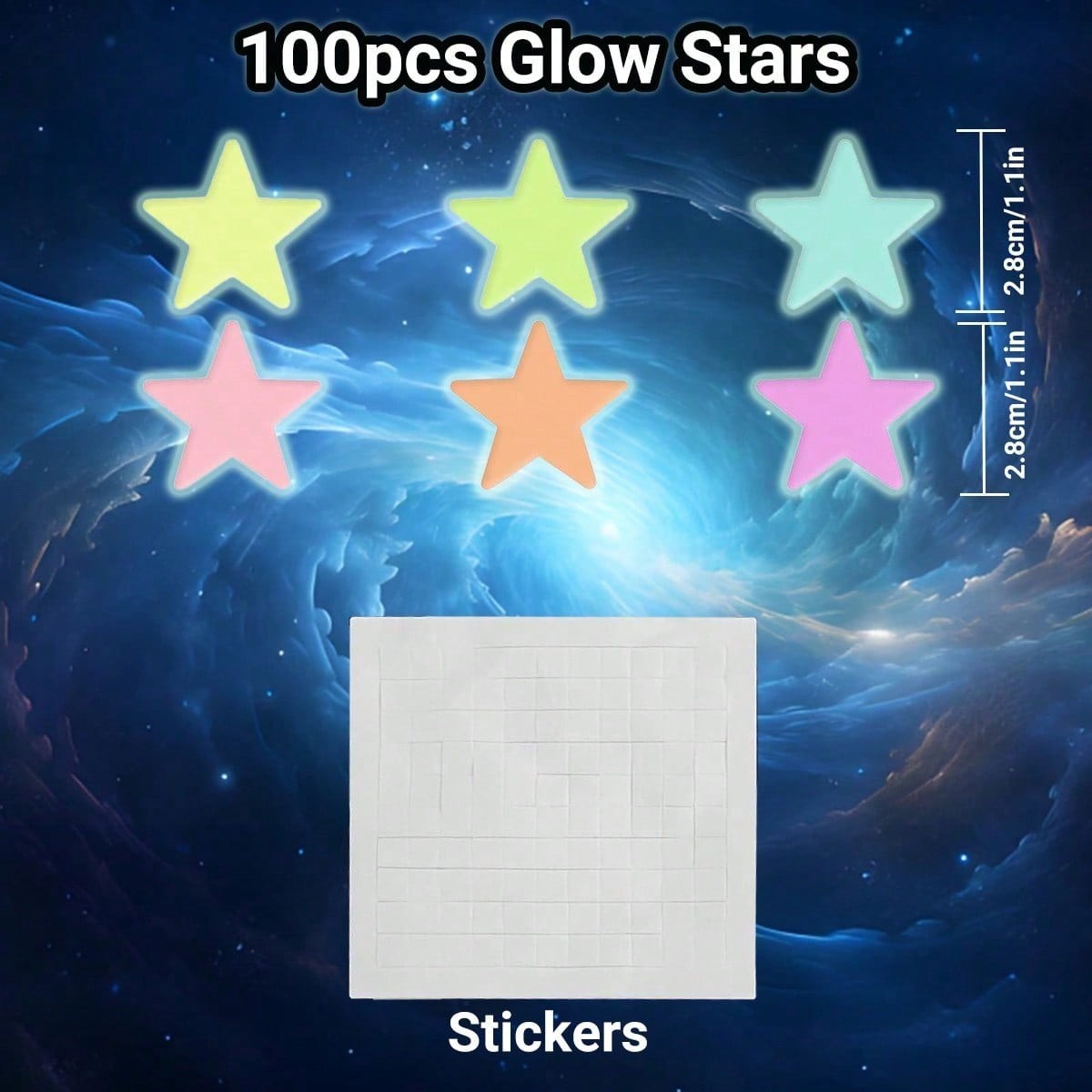 100pcs Glow In The Dark Stars Luminous Wall & Ceiling Star Stickers Home Decor