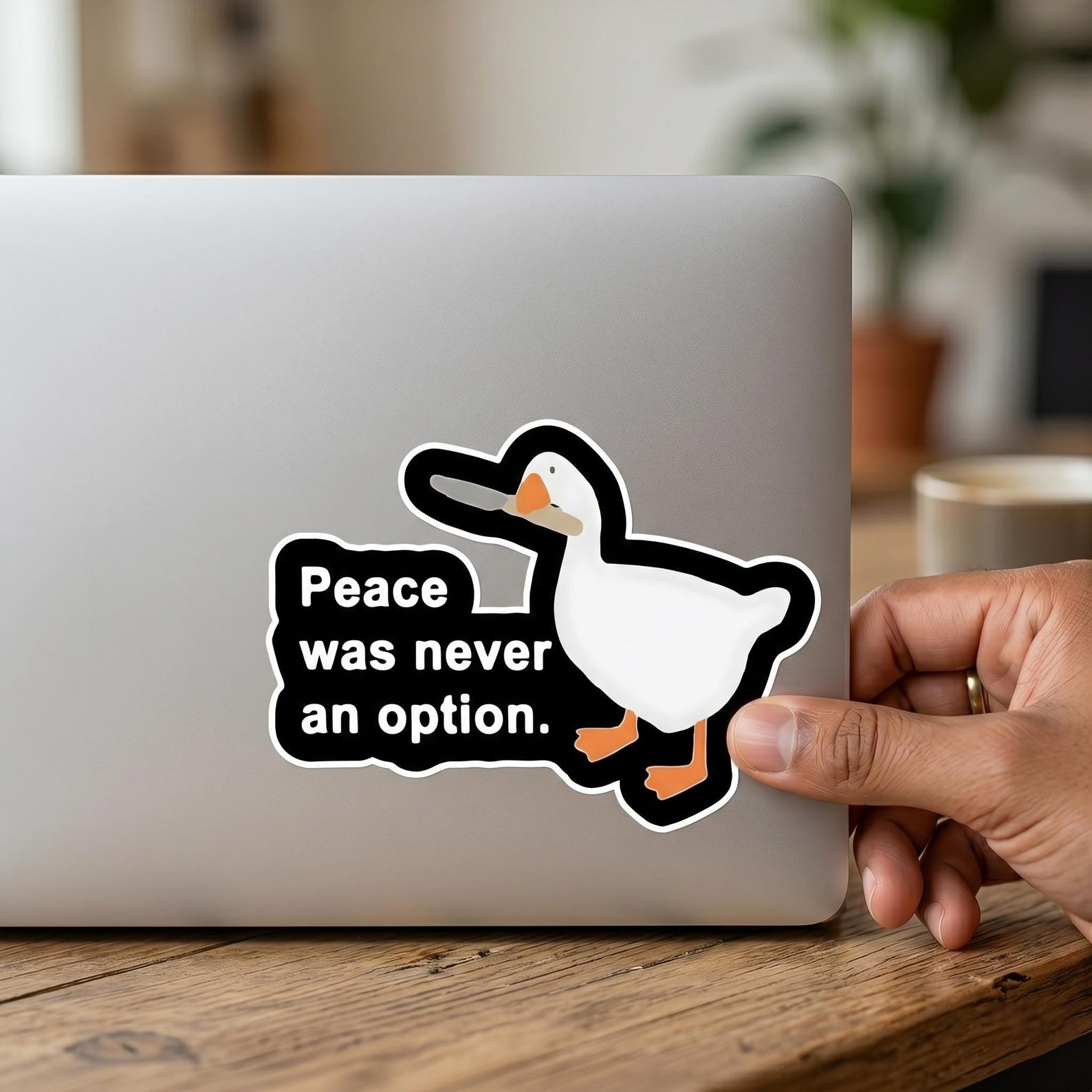 Funny Goose Meme Sticker Peace Was Never an Option Vinyl Decal Waterproof 4×5"