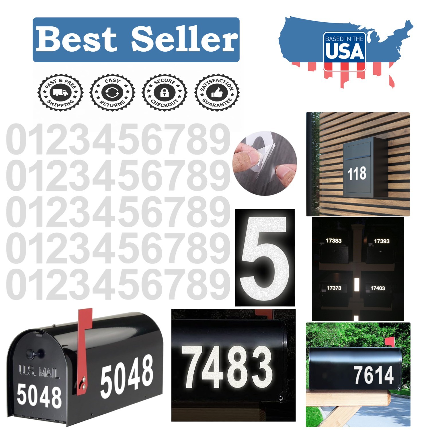 Stylish Reflective Mailbox Number Stickers – Waterproof 2" x 5 for Easy ID