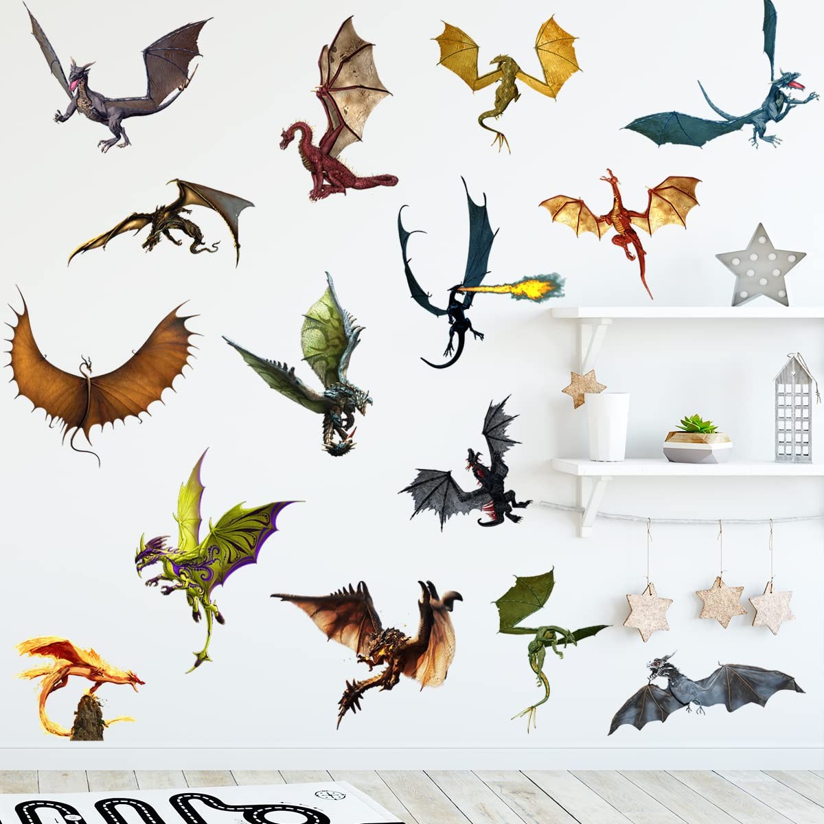 3D Fantasy Dragon Wall Decal Peel & Stick Dragon Flying Wall Stickers Removab…