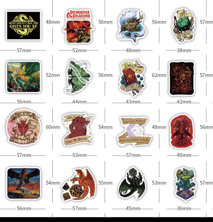50PCS Dungeons & Dragons Stickers Computer,H2O Bottle, Skate Board, Notebook