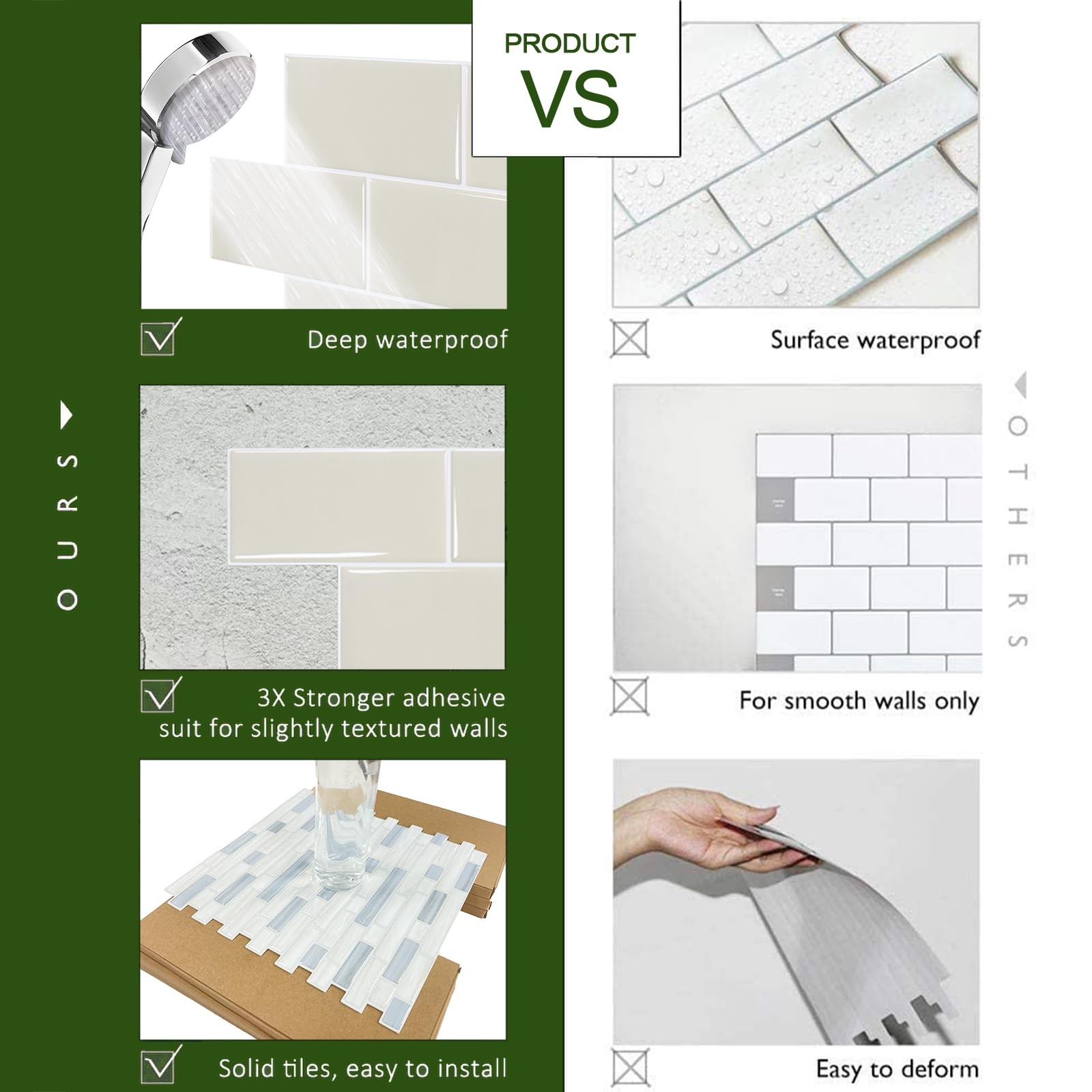10-Sheet Subway Tile Peel and Stick Backsplash, Self Adhesive Vinyl Wall Tile…