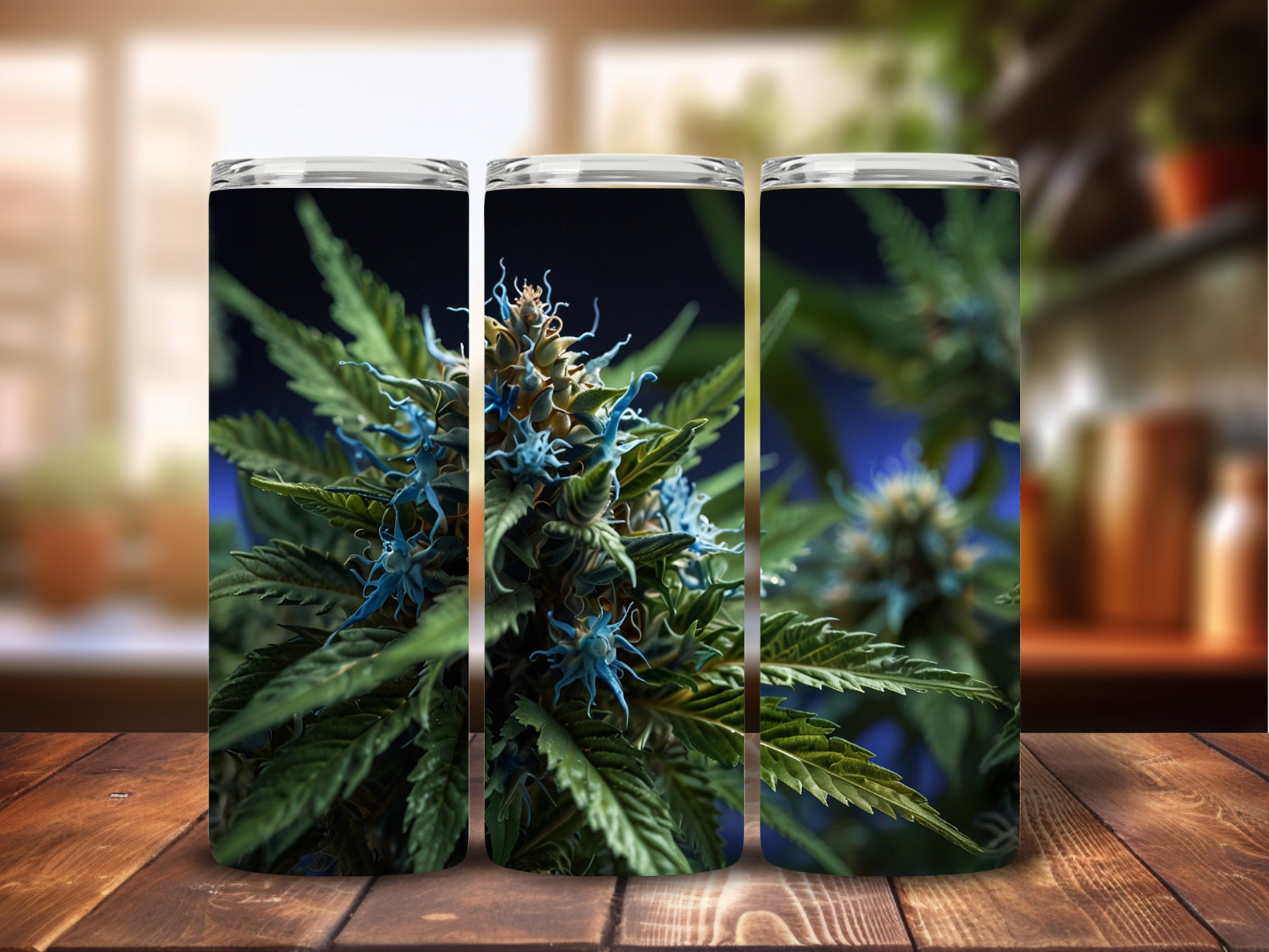 #1 – Blue Cannabis, 20ozTumbler, Sublimation, Heat Transfer, Seamless Design