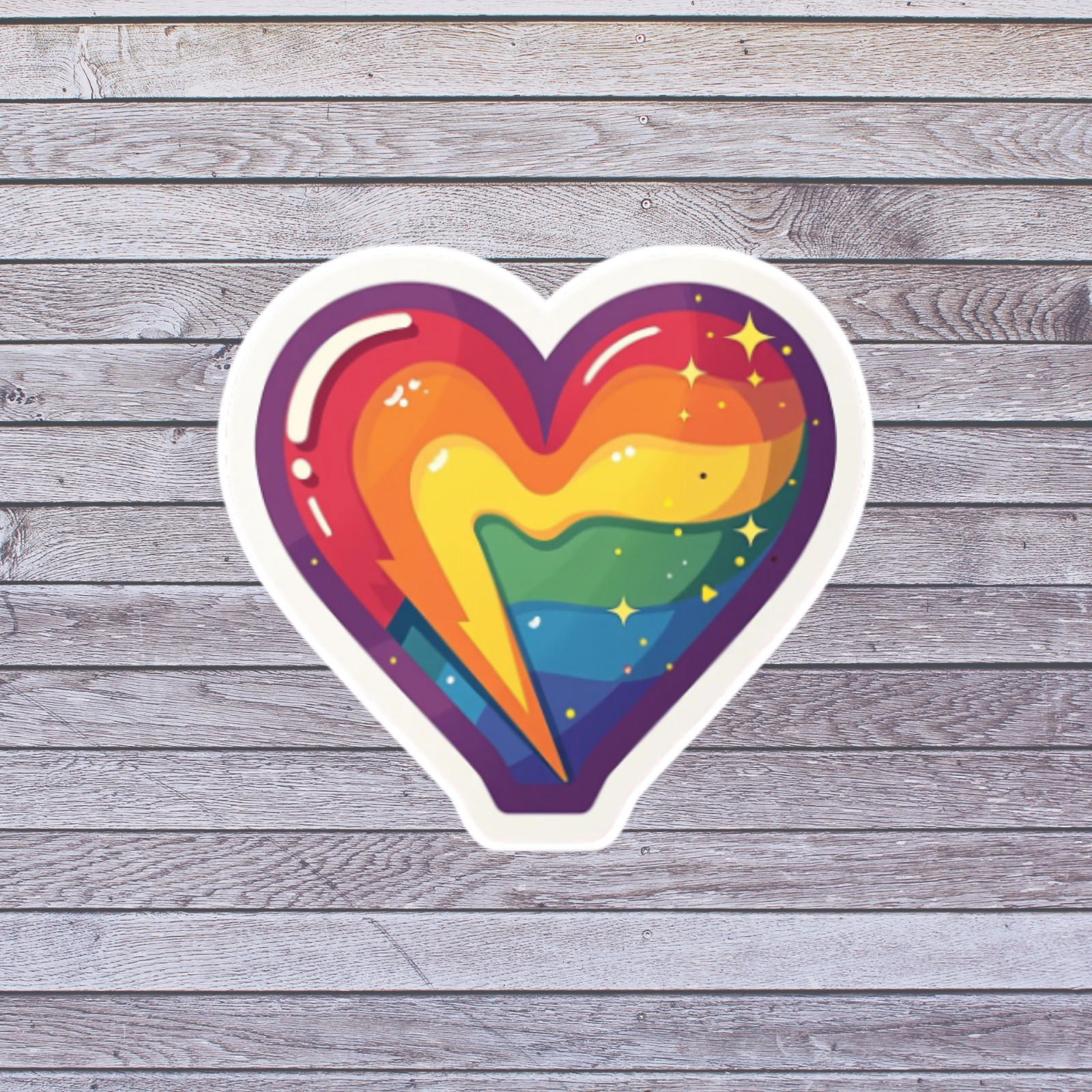 Pride sticker vinyl decal rainbow heart lightning sparkle