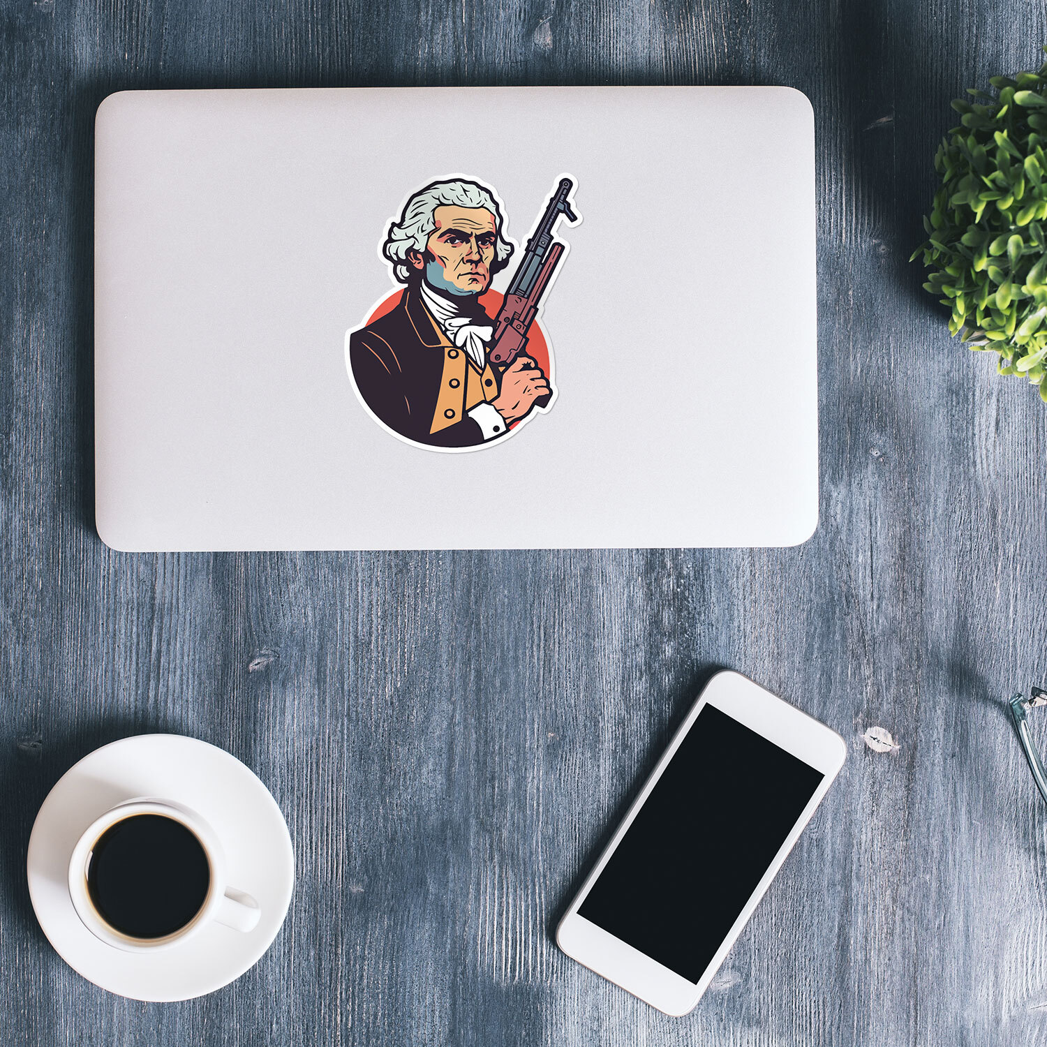 Thomas Jefferson Holding An Gun Sticker Vinyl Car Bumper Decal