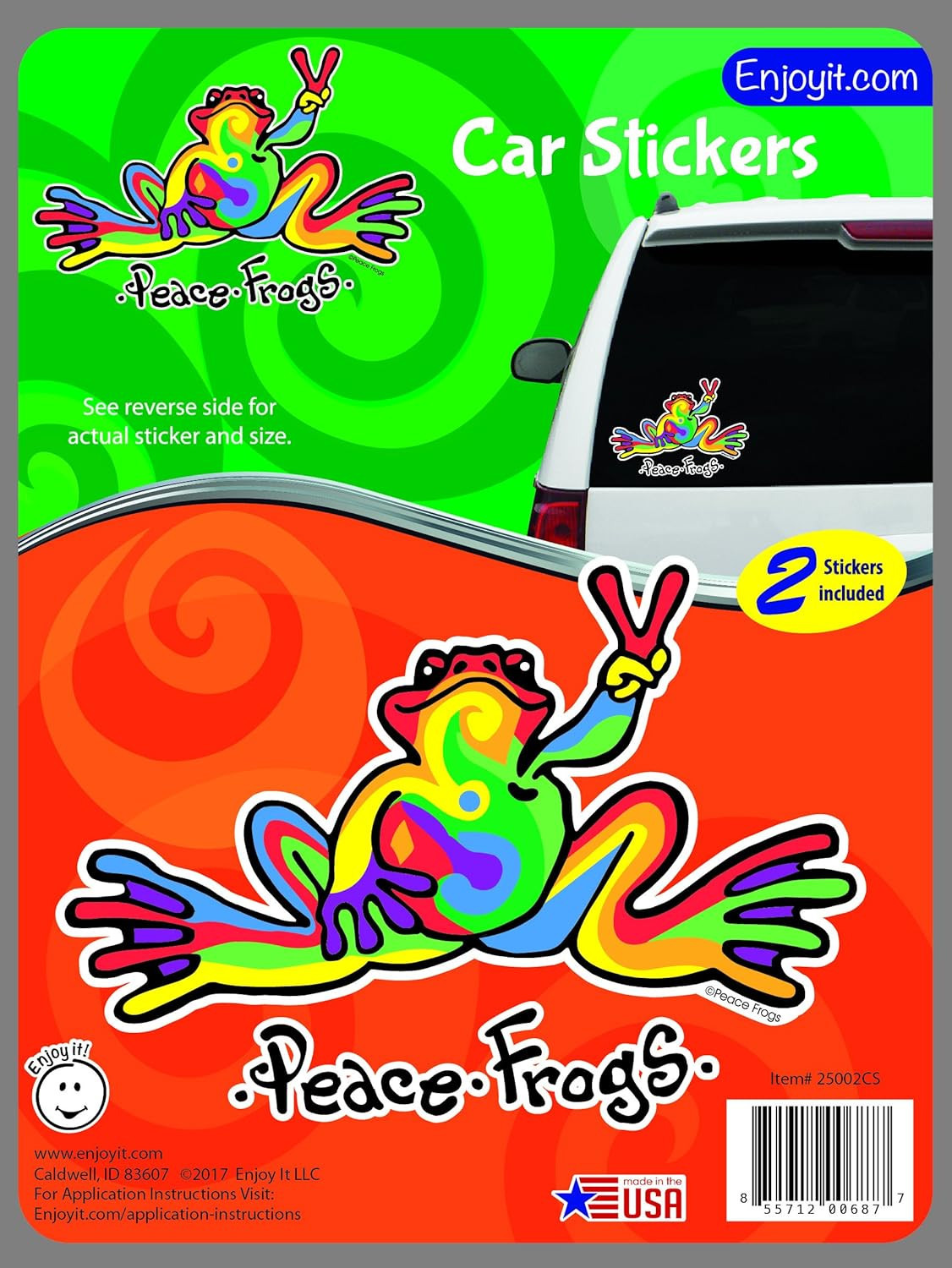 Peace Frogs Multi-Color Peace Frogs Car Sticker, Outdoor Rated Vinyl St