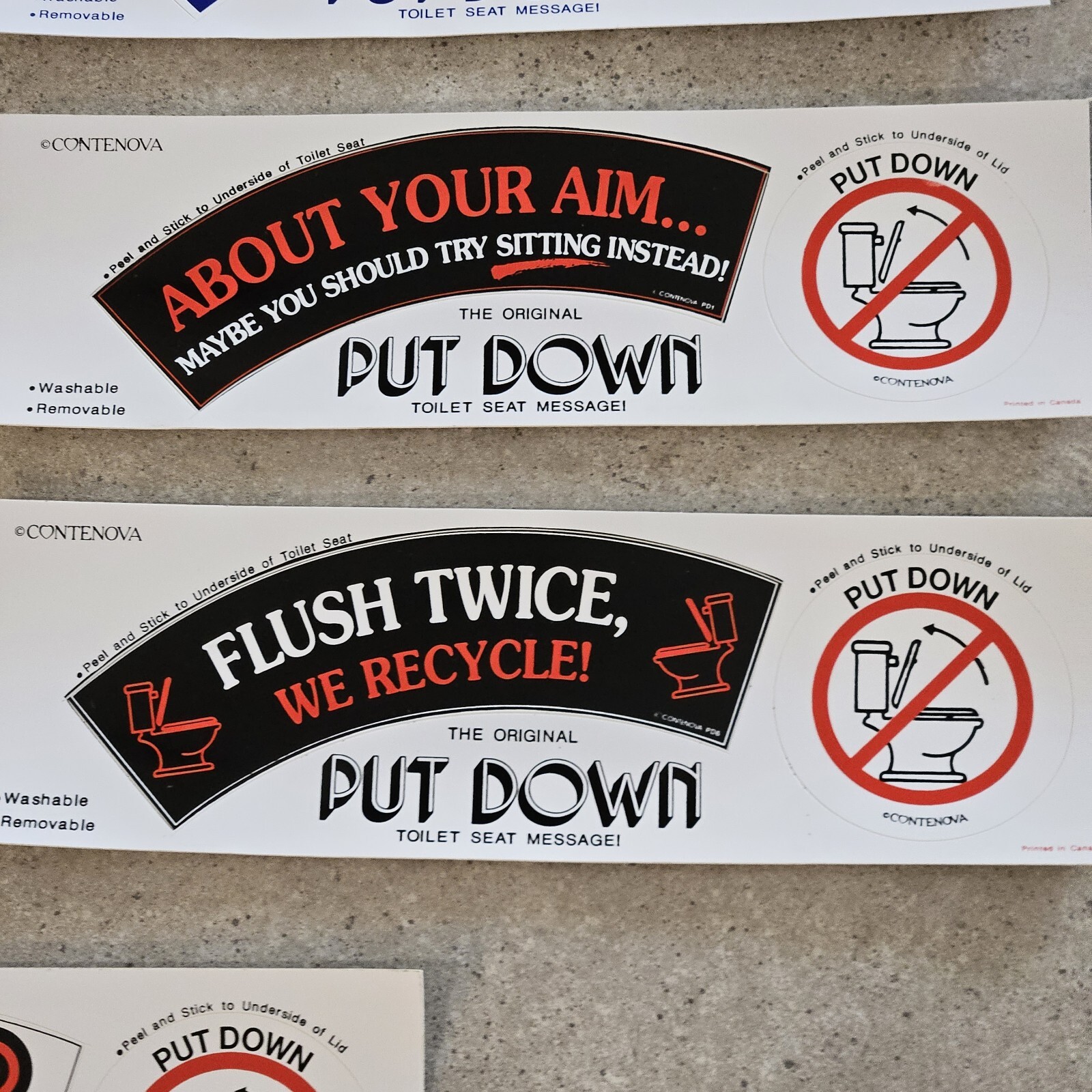 Lot of 11 Contenova The Original Toilet Seat Message Sticker Bathroom Humor