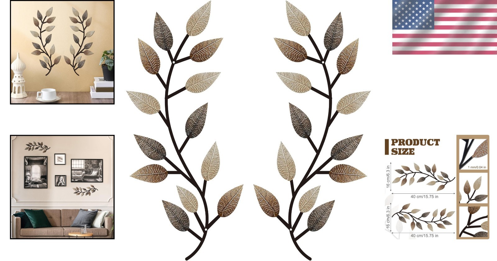 Modern Symmetrical Leaf Wall Art in Vintage Brown – Indoor and Outdoor Perfect