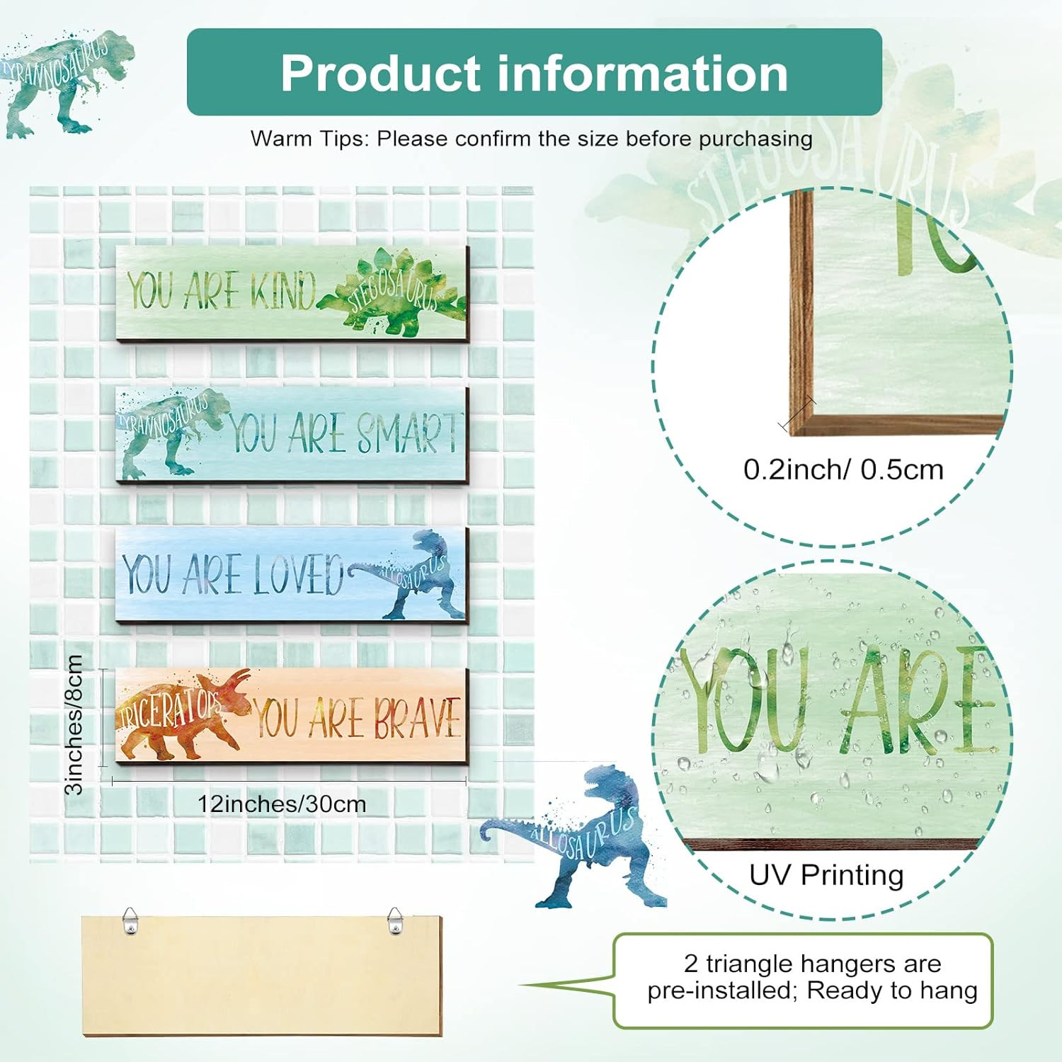 4 Pcs Dinosaur Room Decor for Boys, Inspirational Posters Wall Plaque for Kid…