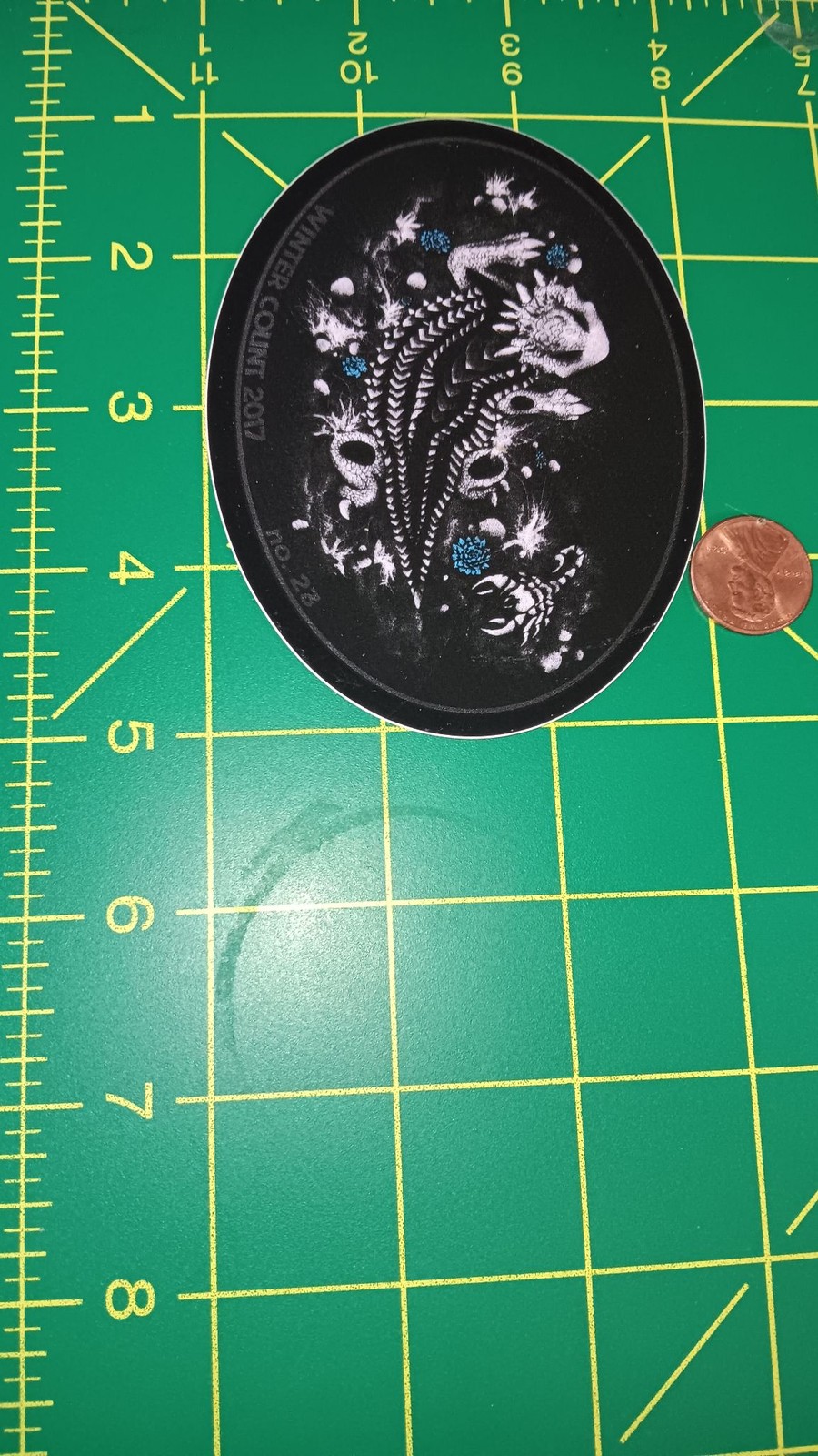 WinnerCon 2017 Oval Sticker Collectible Black White Blue Floral Art Decal Rare