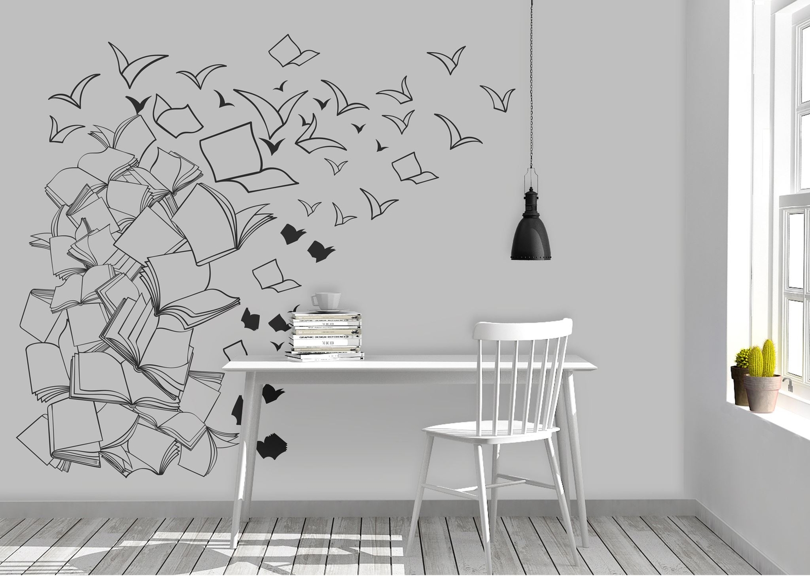 Flying Library Books Vinyl Wall Decal. Classroom Decor. The Hogwarts library.
