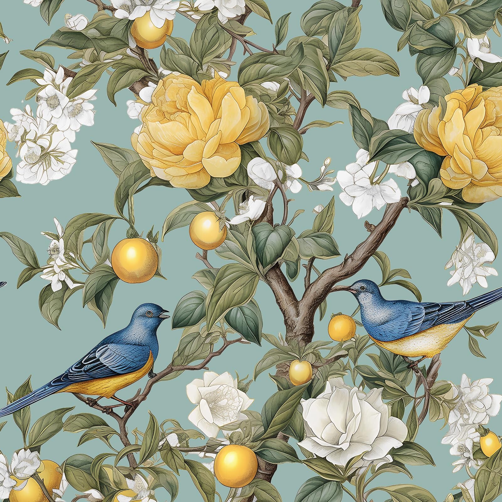 Danodoi Blue Lemon Tree Peel and Stick Wallpaper – Green Floral Contact Paper…