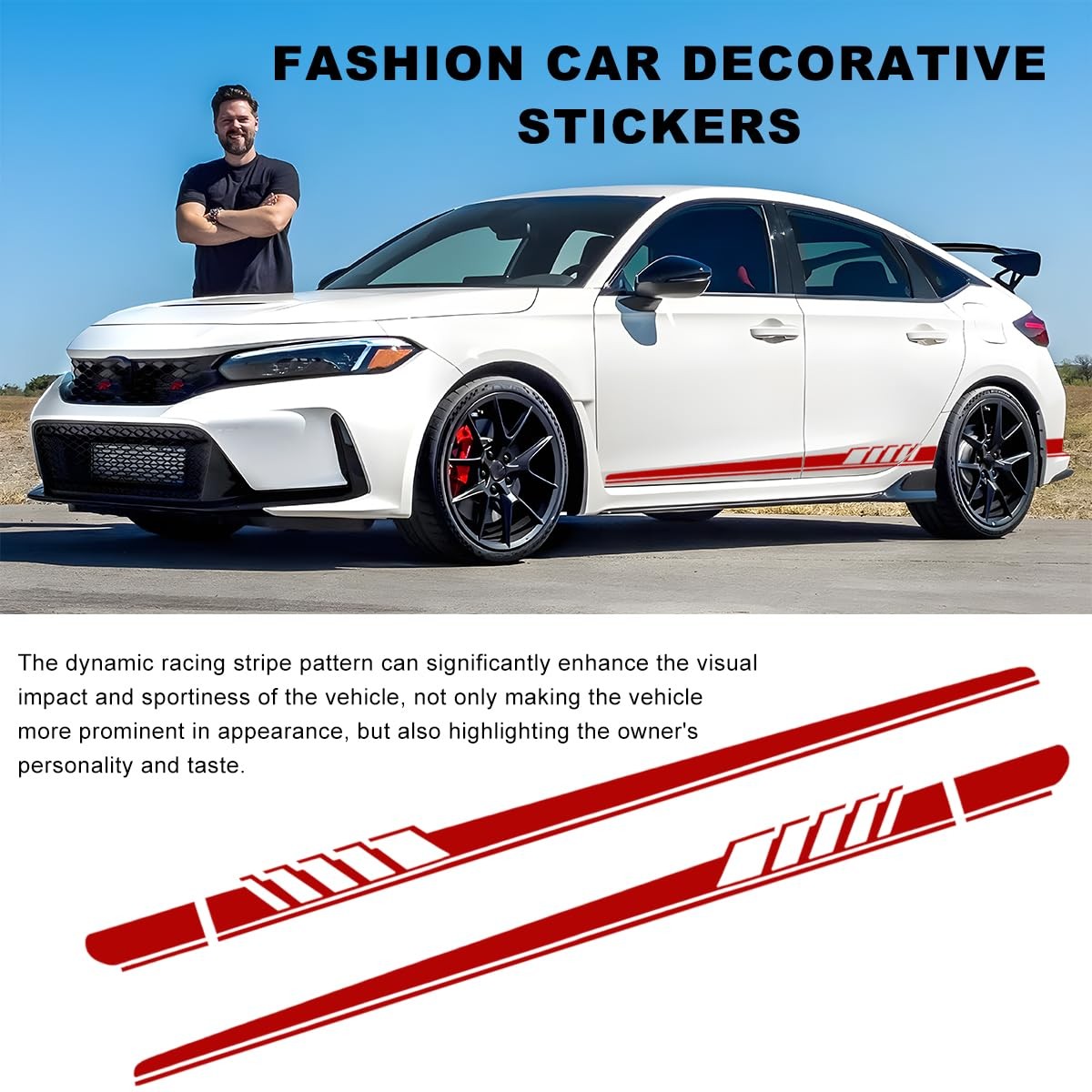 2 PCS Car Side Skirt Decals, 88.58"×4.52" PVC Racing Sports Stickers Waterpro…