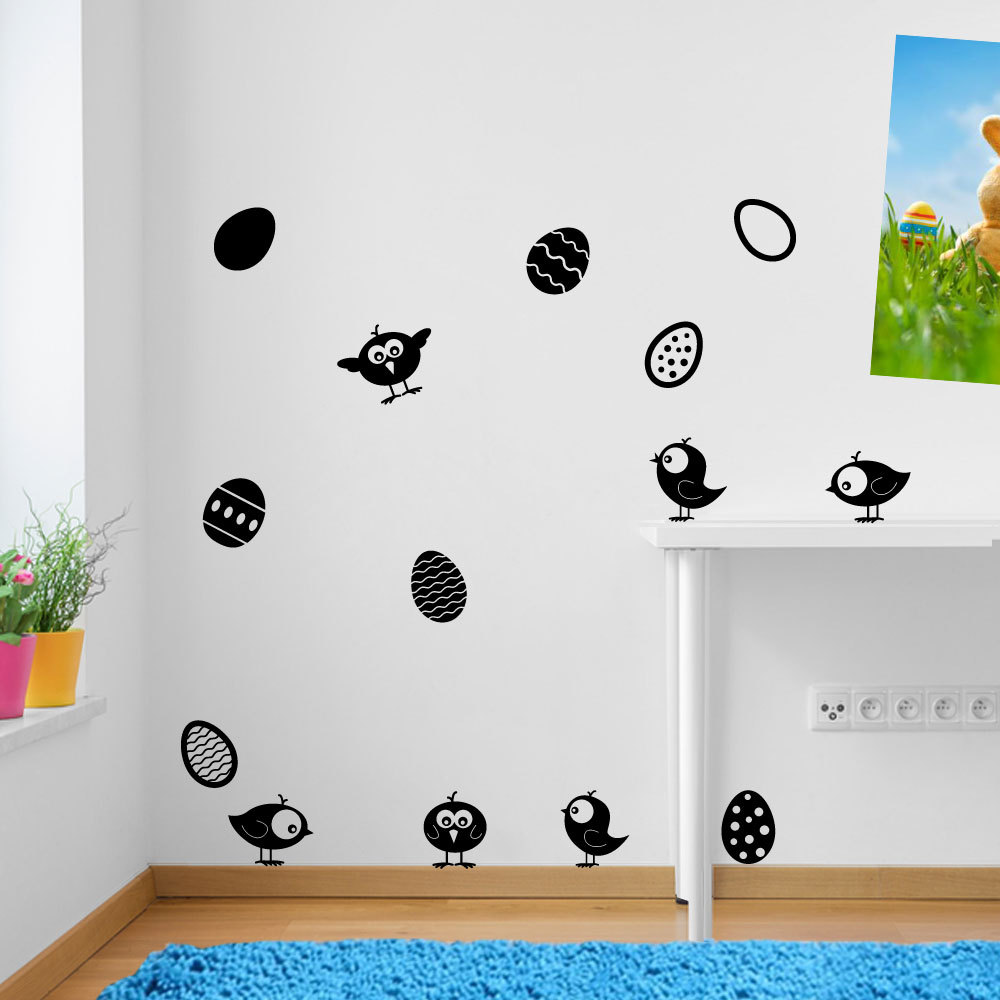 Easter Chicks Birds Eggs Vinyl Window Wall Decals Stickers Set Shop Display A150