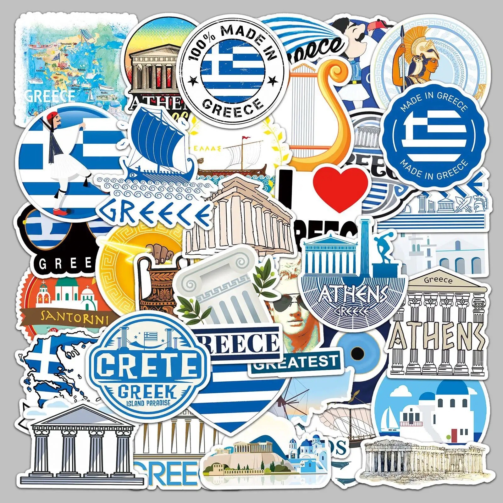 50 Pack of Greece Stickers GRC Greek Decals Laptop Hydro Yeti Car Free Shipping!