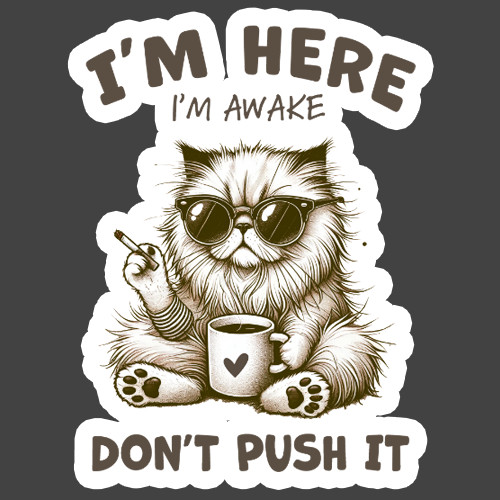 Cat Sticker Vinyl Decal Im Awake Dont Push It Coffee Funny Grumpy