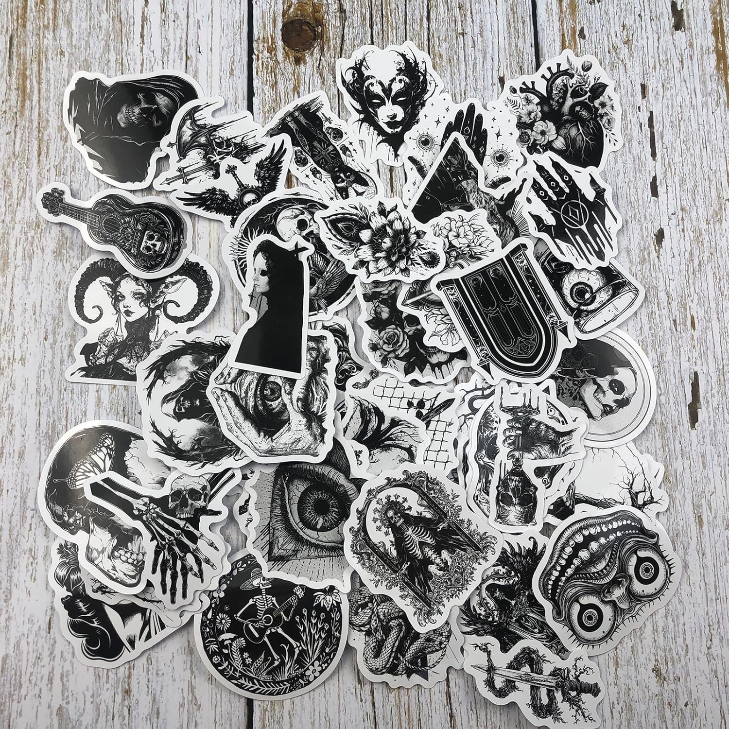 Goth Sticker Lot 100 Stickers Horror Halloween Gothic Black And White Skulls New