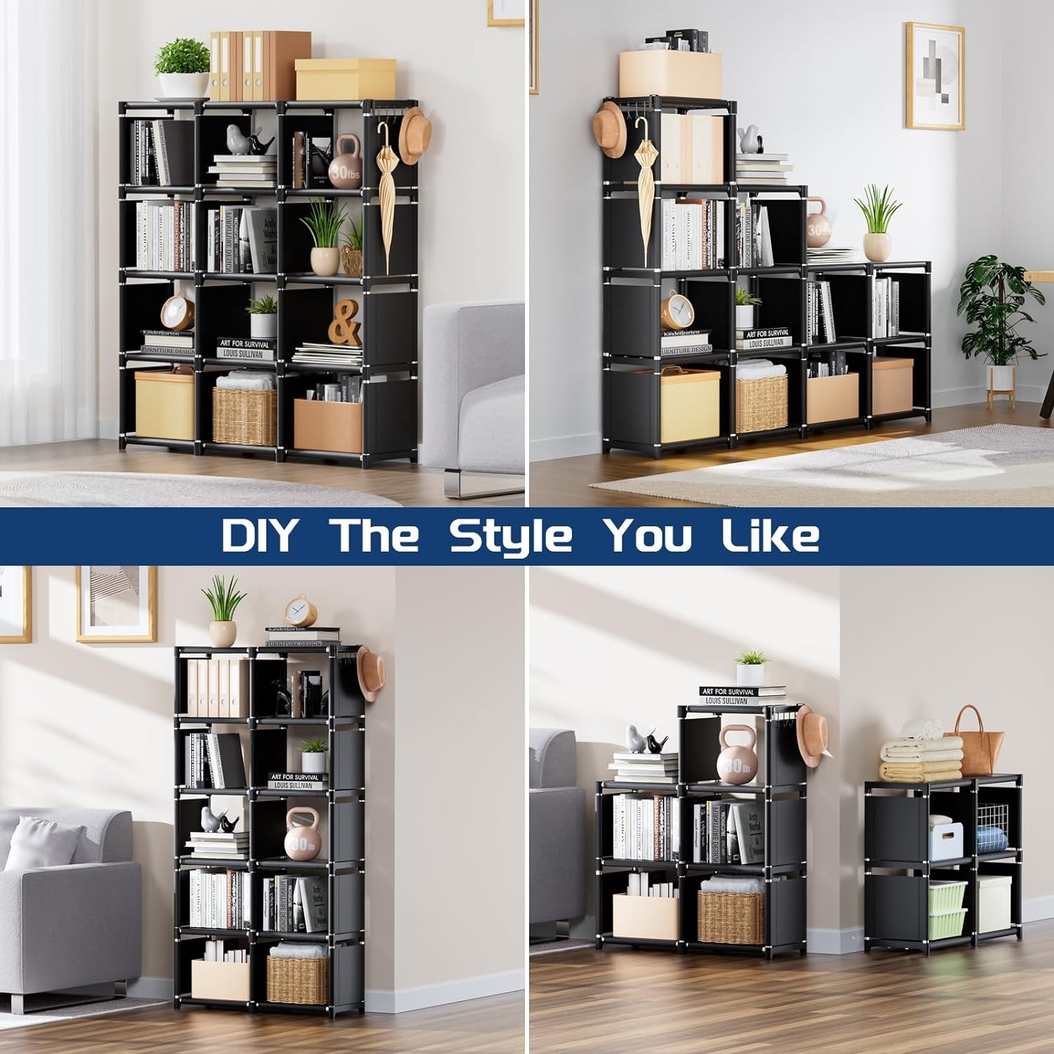 Book Shelf, 12 Cube Storage Organizer, DIY Bookcase, Metal Bookshelf,Tall Book c